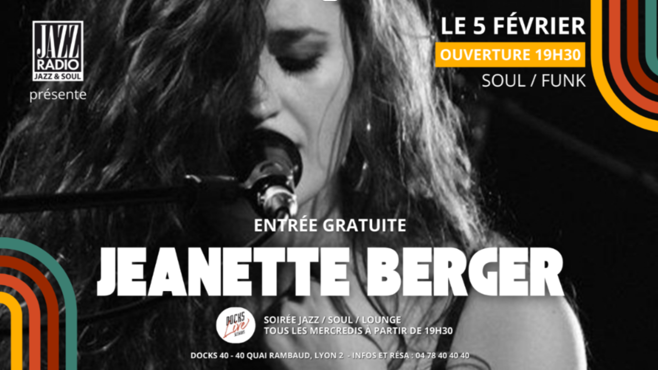 5 février 2025 : entourée de ses musiciens, Jeanette Berger illumine la scène du Docks 40 ! 5 février 2025 : entourée de ses musiciens, Jeanette Berger illumine la scène du Docks 40 !